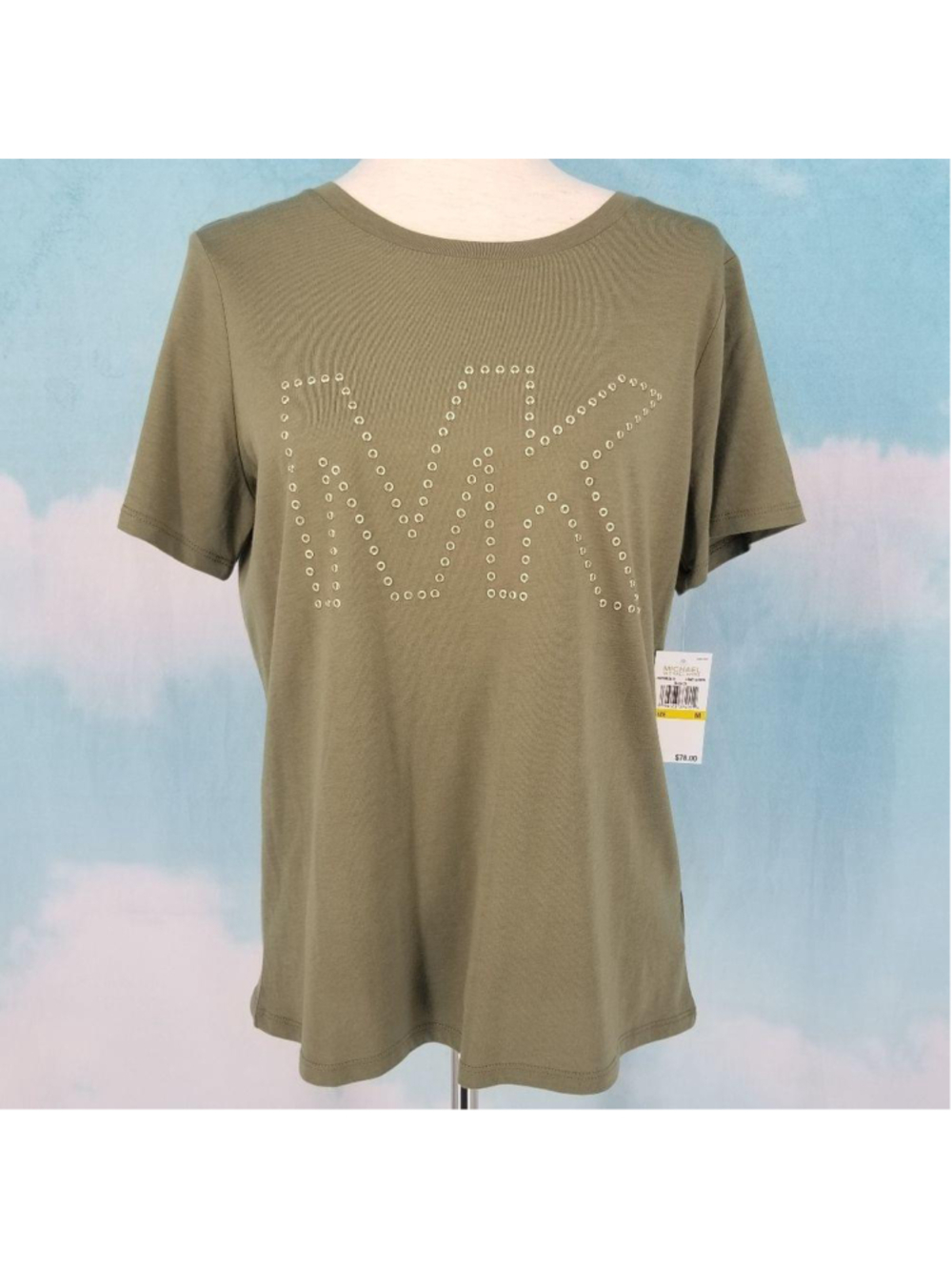 Michael Michael Kors Army Green Rivet Logo Tee Medium NWT Modal Blend